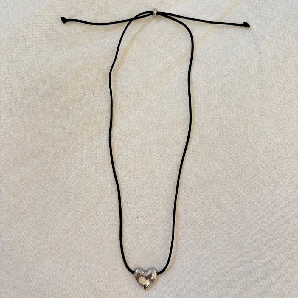 Elegant Silver Heart Pendant Necklace on adjustable black cord